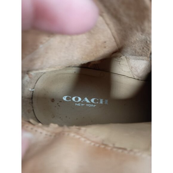 Coach New York Hewes Ankle Boots Womens Size 8 Khaki Leather Block Heel Shoes - Picture 6 of 11